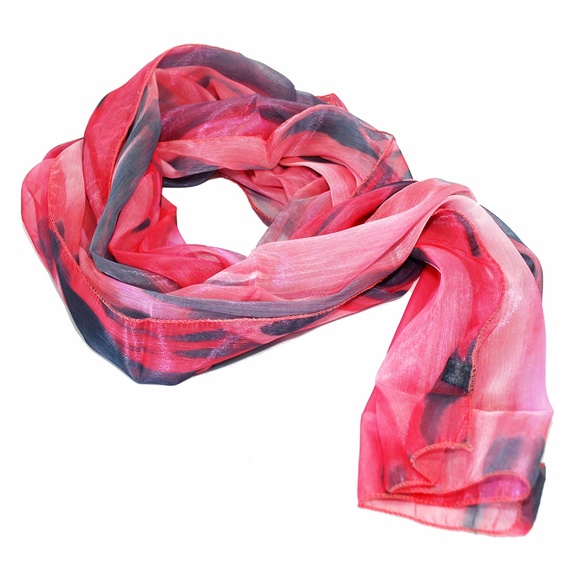 Pink Floow Long Scarf 50% Silk - Picture 1 of 2